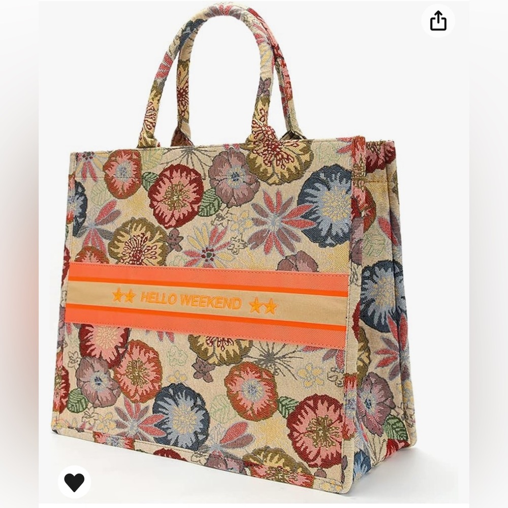 Hello Weekend Large Floral Tote Bag